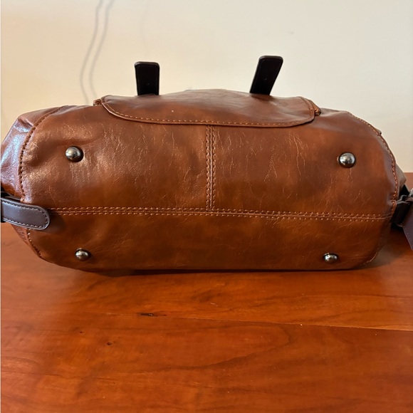 XIDIBAOLU Brown Vegan Leather Satchel Crossbody NWOT - Picture 8 of 11